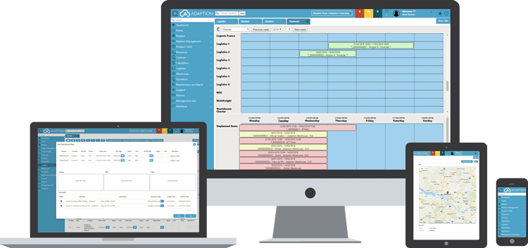 Het FMS Systeem van Adaption wat multi inzetbaar is voor alle devices. Onderdeel van de Adaption Logistics Clous Suite.